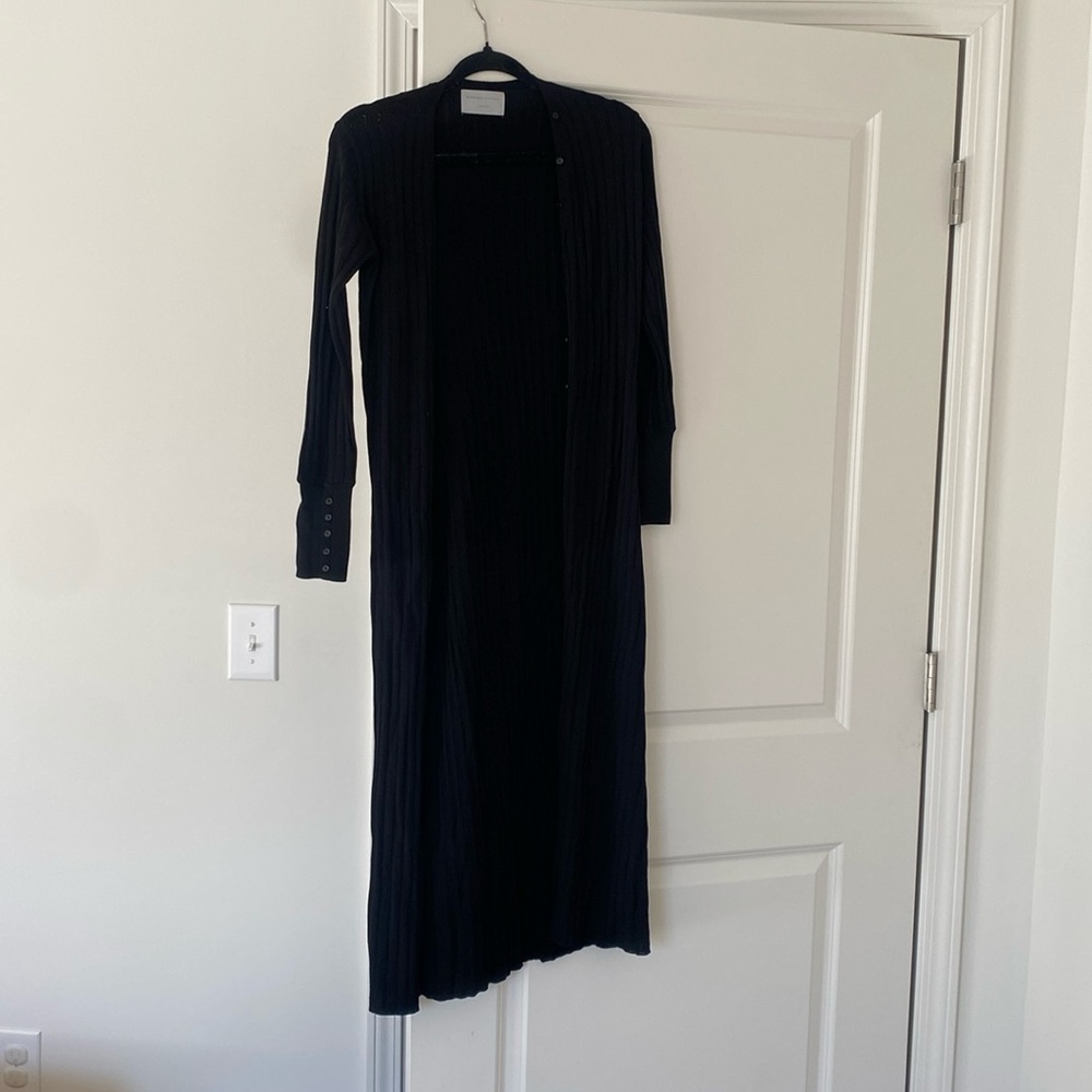 Modern Citizen Long Black Ribbed Open-Front Cardigan